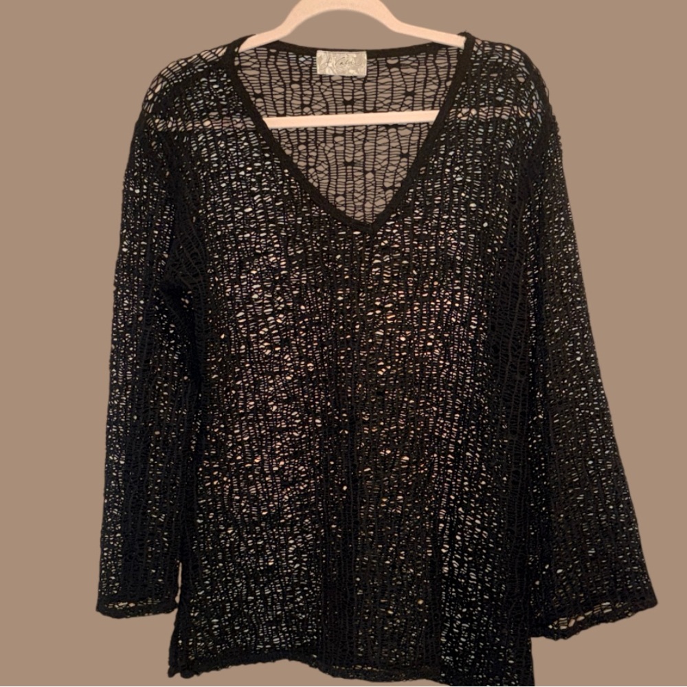 J. Valdi Black Knit V-Neck‎ Tunic Swimsuit Cover Up